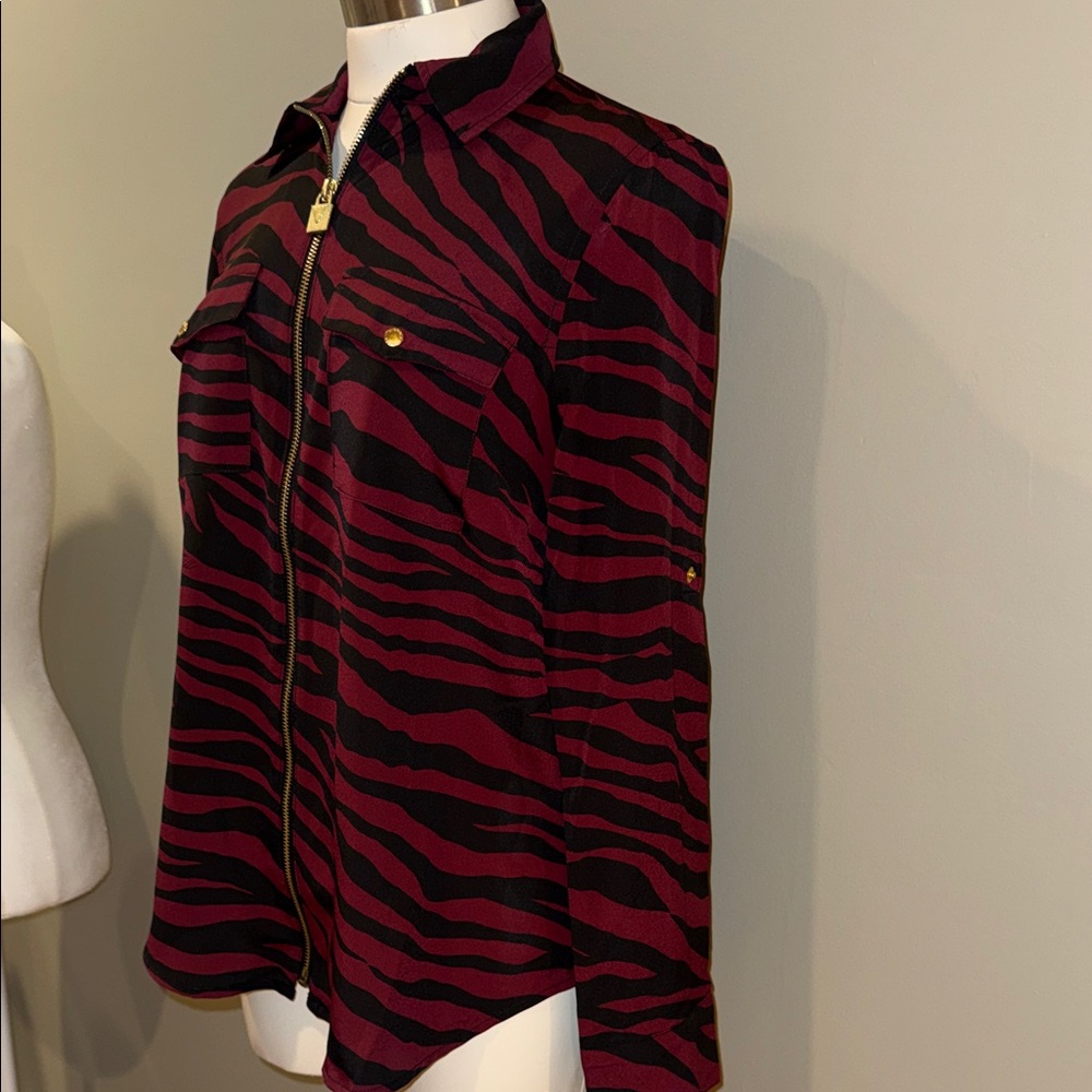 Michael Kors Red and Black Zebra Animal Print Blouse - Picture 5 of 10